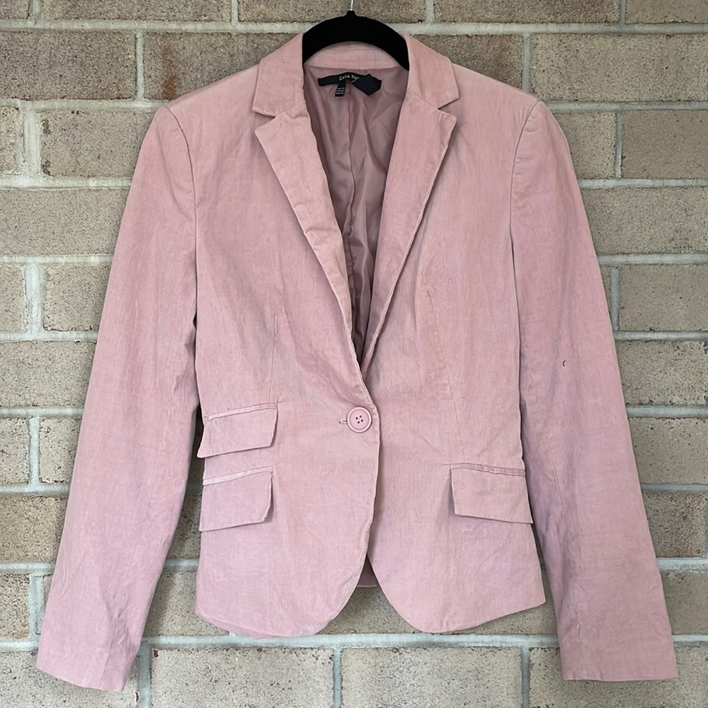 Zara Blush Corduroy Single-Button Blazer